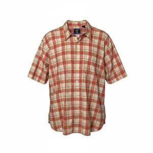Arrow Pink Tartan Plaid 100% Cotton Short Sleeve Front Pocket Button-Down Shirt